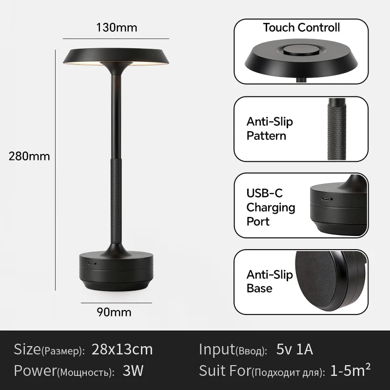 Portable Cordless LED Table Lamp 5000mAh Battery Stepless Dimming for Restaurant Outdoor Party Camping  Atmosphere Night Light