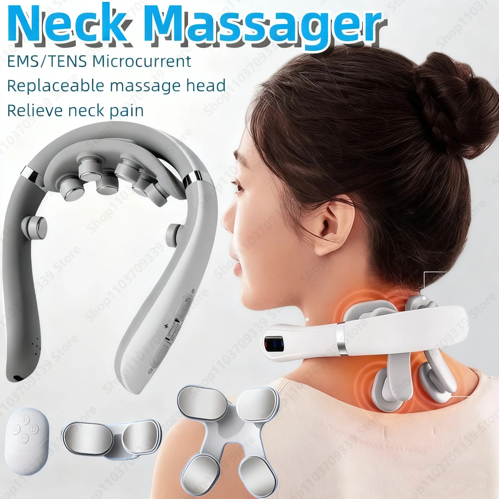 Smart Neck Massager Low Frequency Pulse Cervical Electric Massagers Relaxation Physiotherapy Vibration Massage Head Replaceable