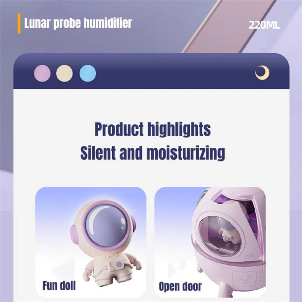 220ML Desktop Humidifier Portable USB Astronaut Air Humidifier Diffuser for Home With Colorful Light
