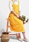 Cotton Linen Cross Back Apron for Women with Pockets - Breathable Chef Work Bib Apron for Kitchen Cooking & Gardening