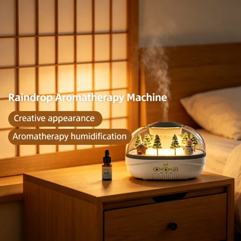 Snowman Landscape Aroma Humidifier with Colorful Light Essential Oil Diffuser Ultrasonic Raindrop Air Humidifier for Home Office