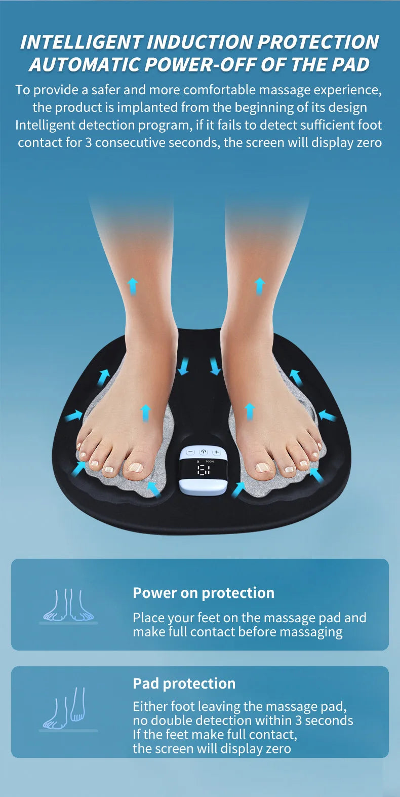 EMS Foot Massager LCD Display 8 Modes 19 Intensities Foot Massagers for Pain Relief Improve Circulation Relax Foot Feet Massager