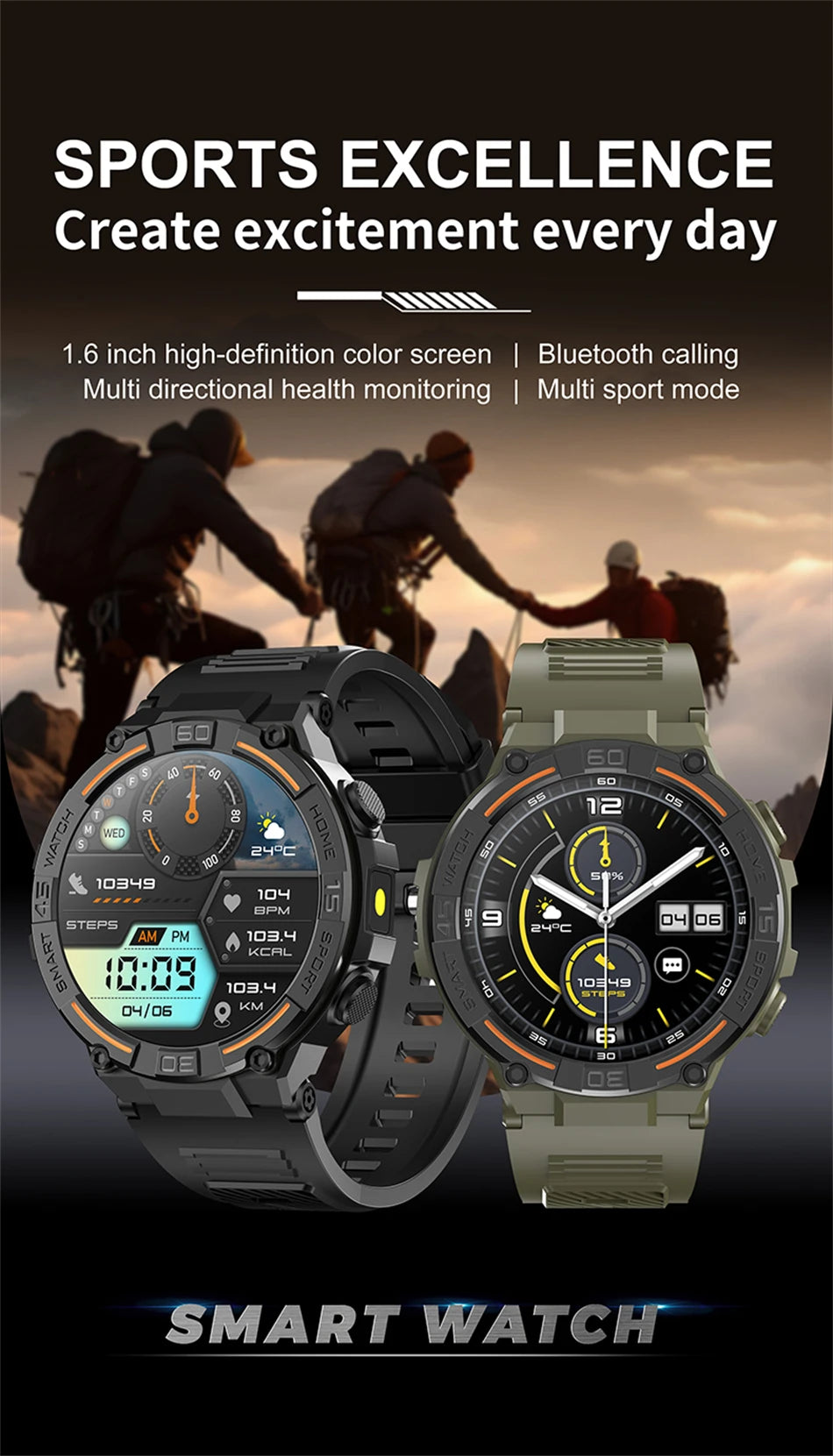 2026 New Military Outdoor Smart Watch GPS 1.52" Ultra HD Display Bluetooth Call Heart Rate IP69K Waterproof AI Smartwatch Men