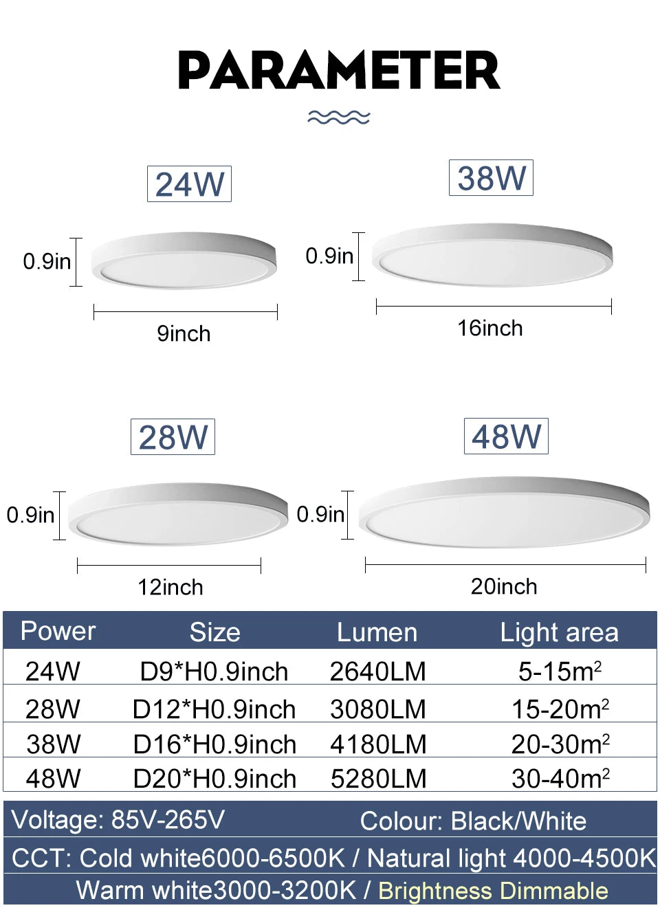 0.9 Inch Ultra-thin Smart LED Ceiling Light Pendant 24W 28W 38W 48W AC85V-265V Indoor Home Decorative Fixtures Remote Control