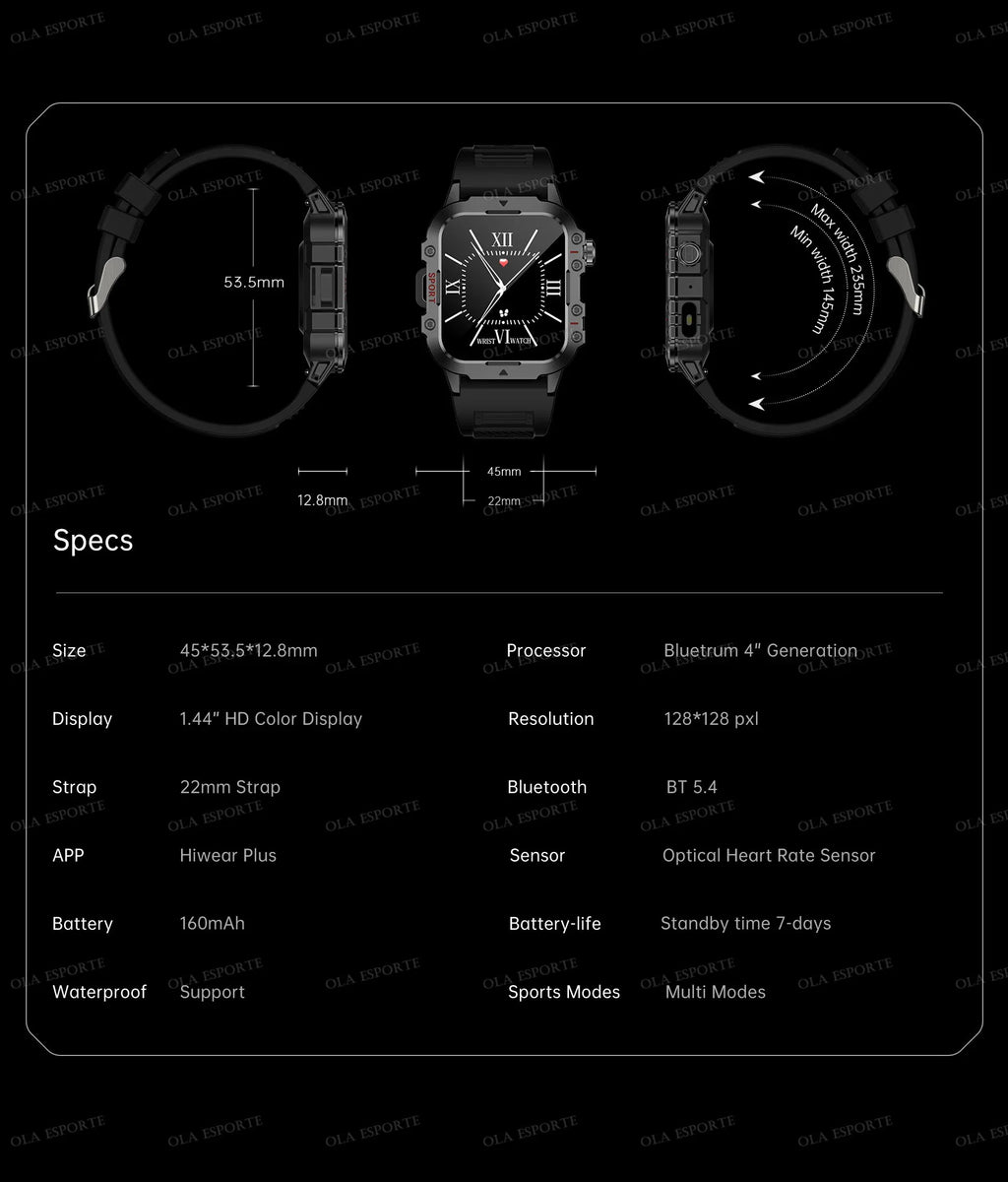 New Military Smart Watch Men Health Monitor 5ATM Waterproof Outdoor Sport Tracker BT Voice Call LED Flashlight Smartwatch HW12