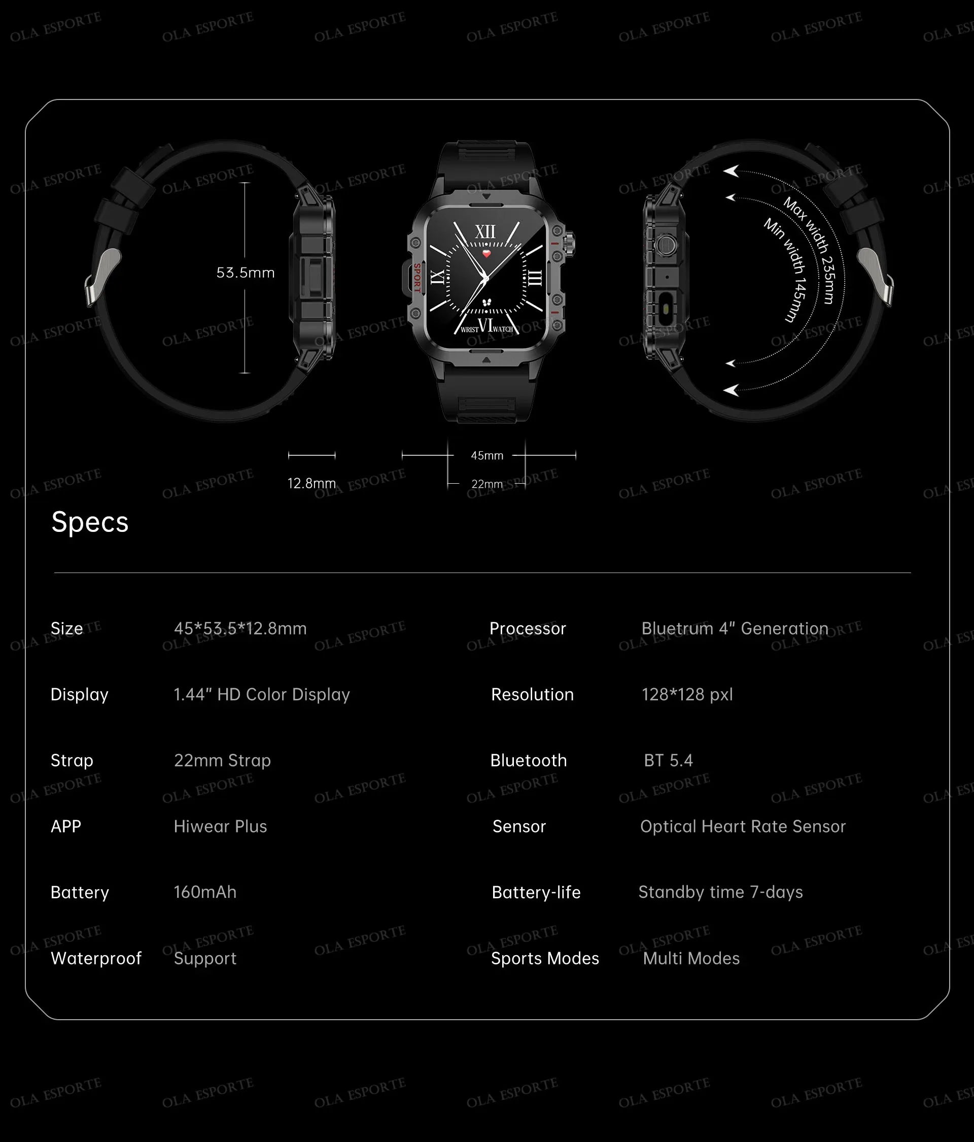 New Military Smart Watch Men Health Monitor 5ATM Waterproof Outdoor Sport Tracker BT Voice Call LED Flashlight Smartwatch HW12