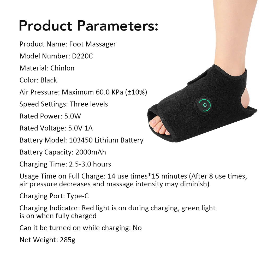 Ankle Air Compression Massager Heated Foot Wrap Support 3 Modes 4 Levels Thermal Sleeve Cordless Rechargeable Brace