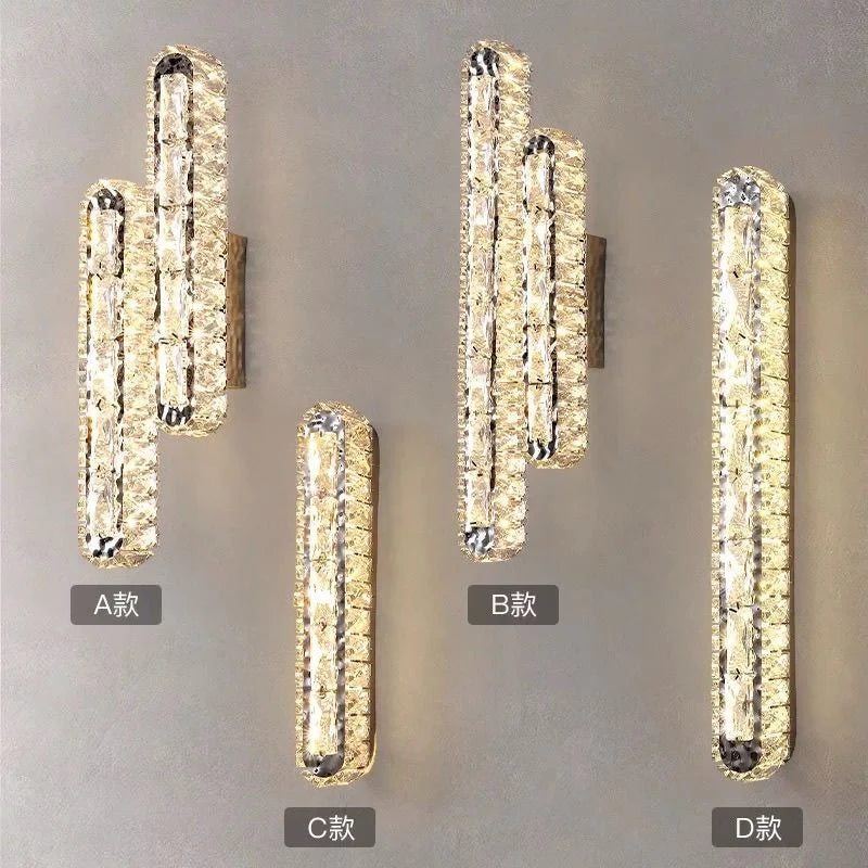 Postmodern Luxury Linear Crystal Wall Light Gold Metal Base G9 Led Wall Sconce 4 Styles Optional Bedroom Bathroom Hotel Lobby