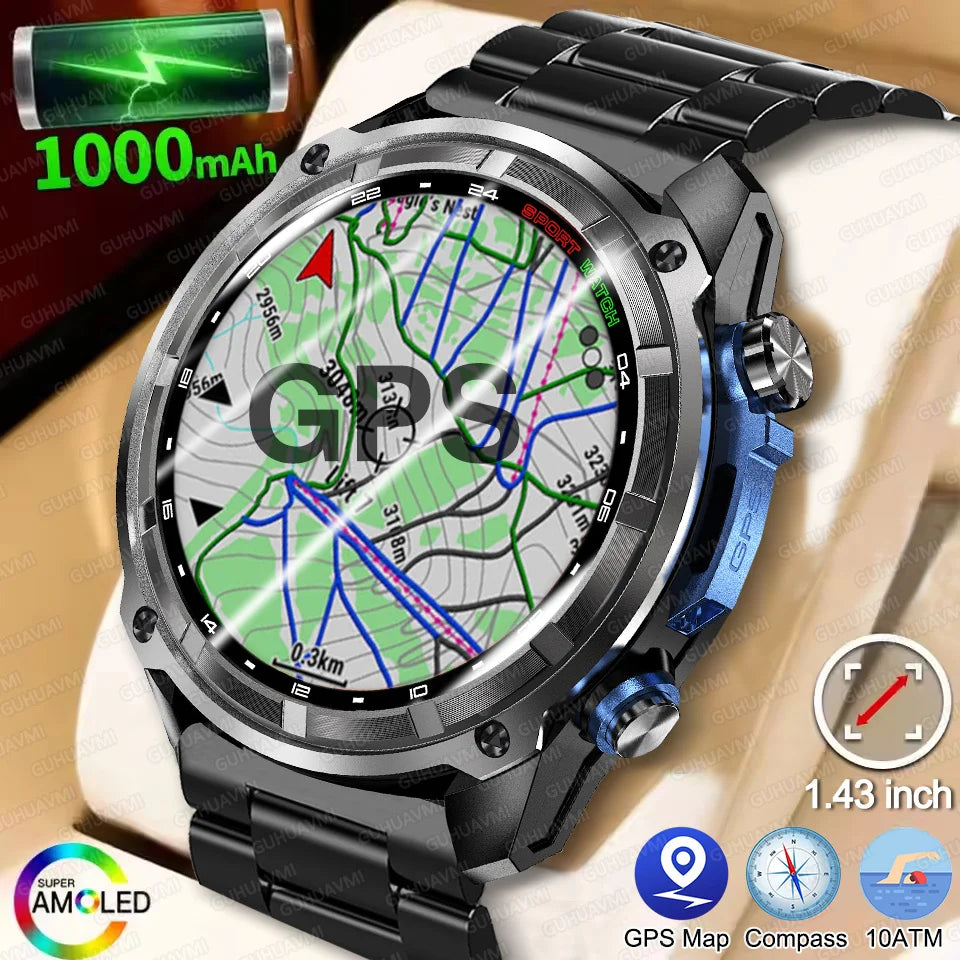 T-Rex3 Pro GPS Offline Map 1000mAh Battery Smart Watch Built in Swim Sports Clock 10ATM Waterproof 4GB Outdoors Military Watches