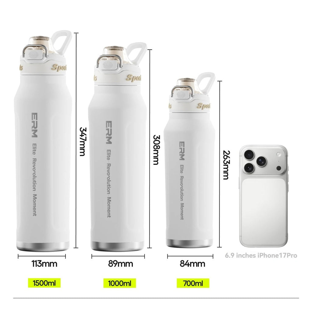 1L Thermos Bottle Stainless Steel Iced And Heat Insulated Cups Hiking Cycling Fitness Vacuum Flasks with Handle