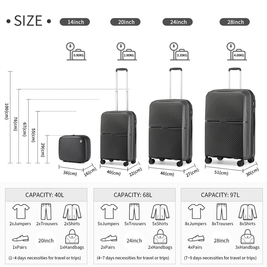 British Traveller 2 Piece Luggage Set 14+20 Inch, PP Hard Shell Suitcase with TSA Lock & Silent Spinner Wheels, Portable Carry-On Luggage for Business & Short Trips