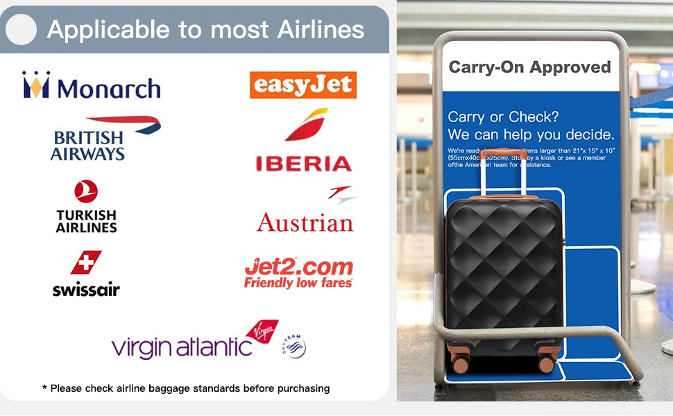 British Traveller 13/20/24/28 Inch Luggage Set with Travel Bag, Interlockable ABS+PC Hard Shell Suitcase, Side Embedded TSA Lock, Smooth Silent TPE Spinner Wheels, Full YKK Zipper Large Capacity Travel Suitcase for Overseas B