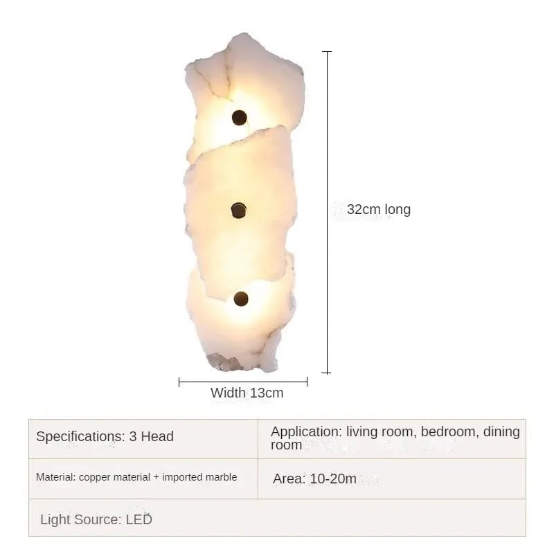 Modern Natural Marble All Copper LED Wall Lamp Dining Room Bedroom Bedside Living Room Indoor Creative Decoration Wall Light