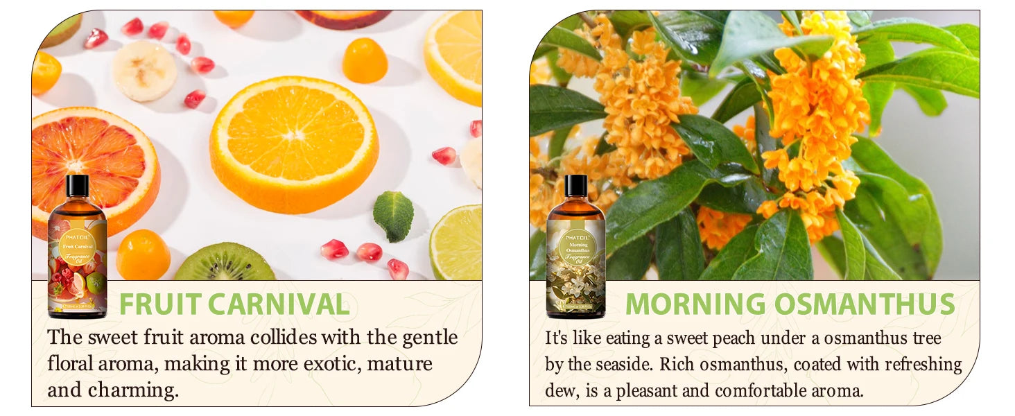PHATOIL 1PCS 100ml Fragrance Oil For Diffuser Aromatherapy Fruit Carnival Coconut & Vanilla Almond Vanilla Strawberry Aroma Oils