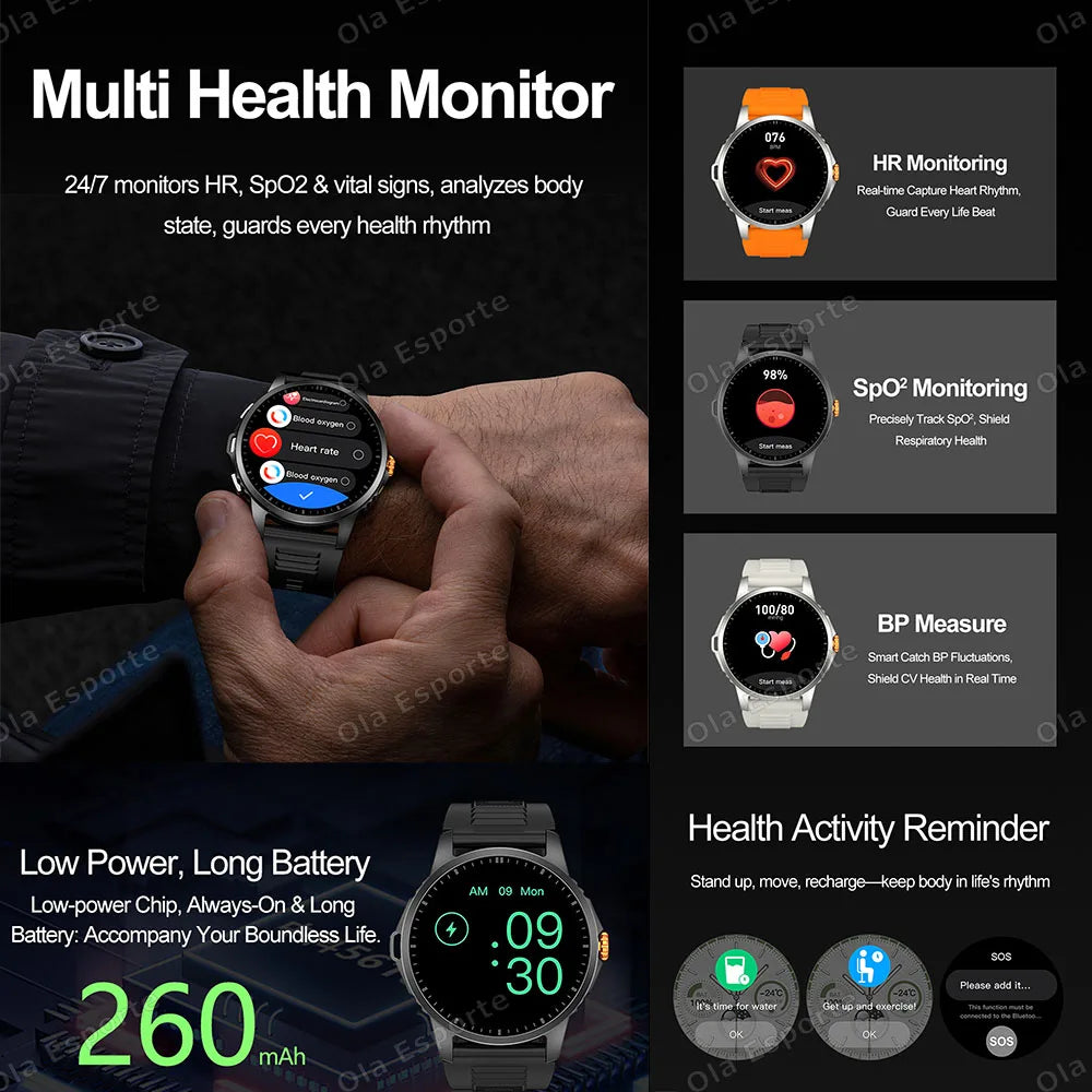 2025 New Men's GPS Sports Smart Watch 1.53'' AMOLED Display LED Flashlight Heart Rate Bluetooth Call 5ATM Waterproof Smartwatch