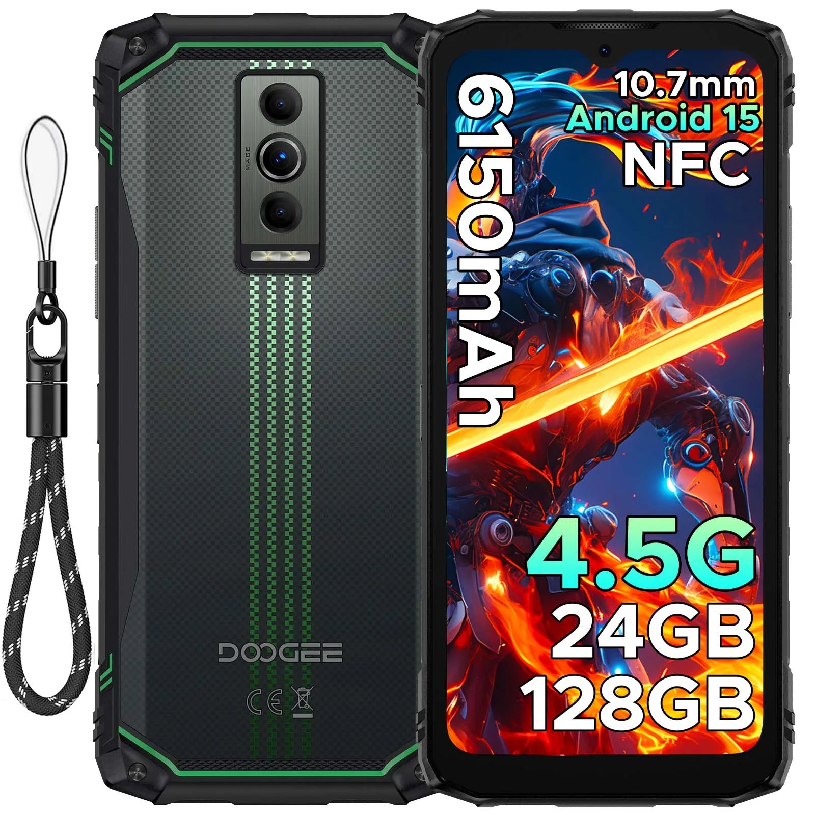DOOGEE Blade10 Energy Rugged Phone Ultra-thin 6.5'' Screen 6150mAh Battery 24GB RAM(4GB+20GB) 128GB ROM Android 15 Smartphone