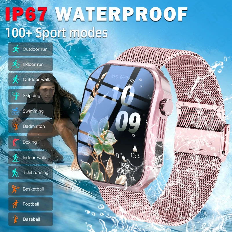 3D Curved Screen Smart Watch 2.2" Large HD Display Bluetooth Call Waterproof Flashlight Outdoor Sport Smartwatch Women 2026 New