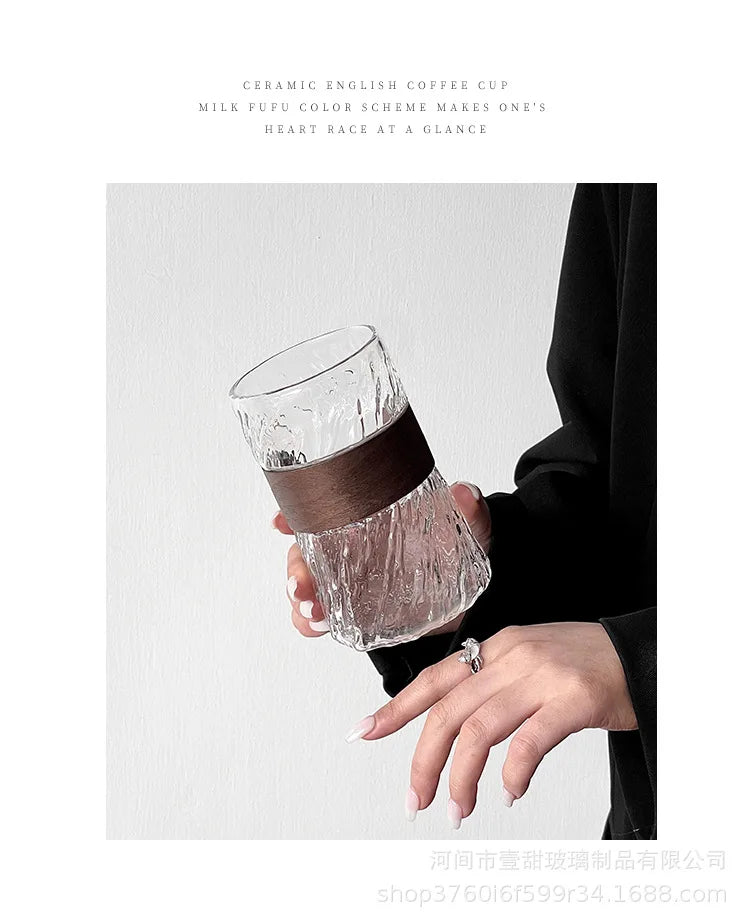 2Pcs heat-resistant glass hanging ear coffee cup transparent with cup cover ice American cup retro high value high borosilicate