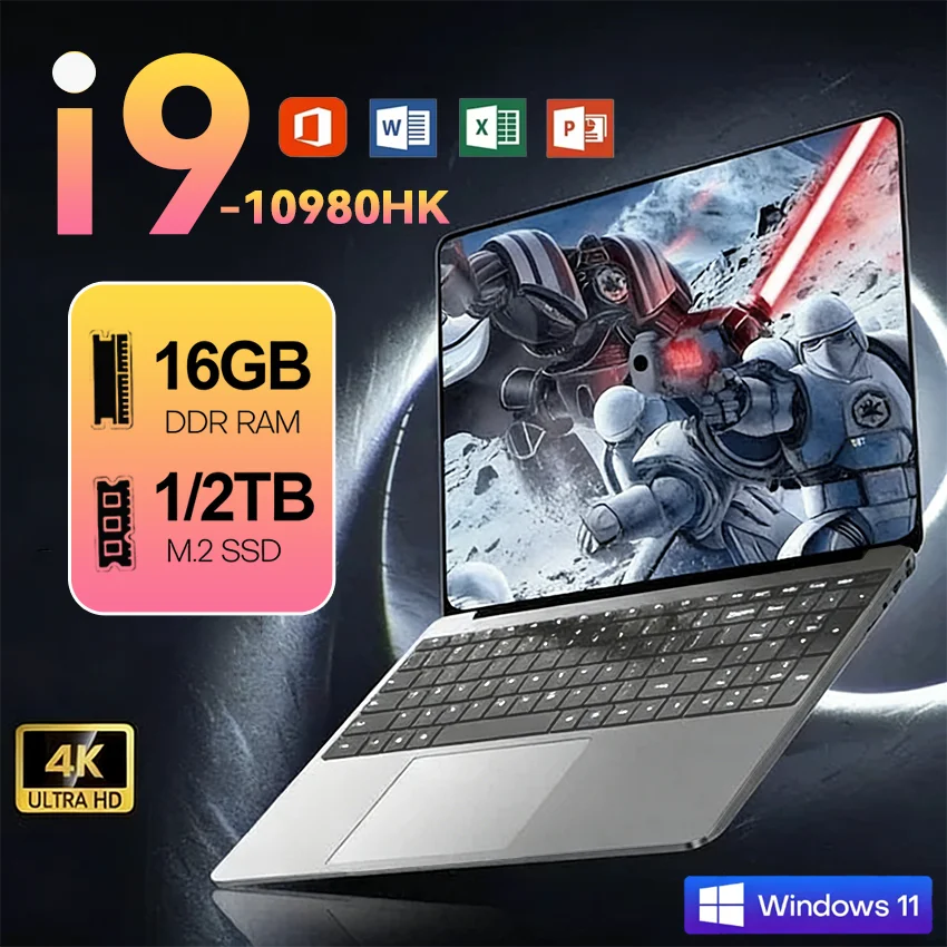 2026 Intel Core i9 10980HK Portable Laptop Computer 16GB DDR4 1TB 2TB SSD 14.1" Notebook Windows 11 4K Office Gaming PC