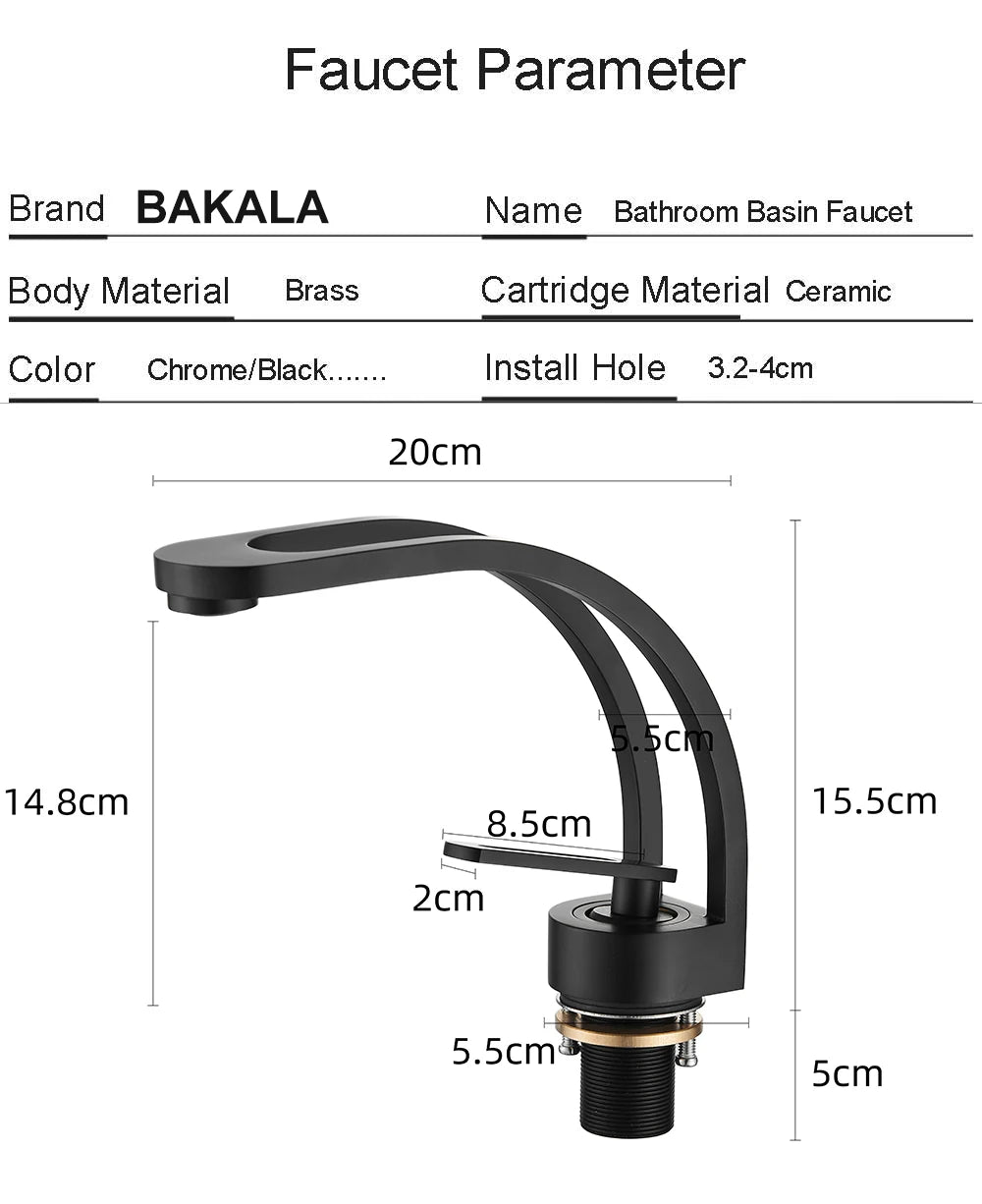 BAKALA Basin Faucet Modern Bathroom Mixer Tap Black/Gold Wash basin Faucet Single Handle Hot and Cold Waterfall Faucet