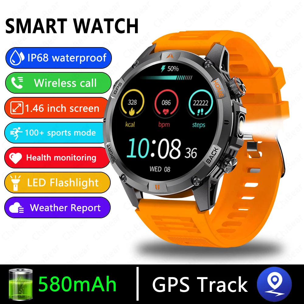 2025 New Professional GPS Sports Smart Watch Outdoor RIDE Run GPS track Swim Watchs Compass 3ATM Sports Bluetooth Call Watch Men