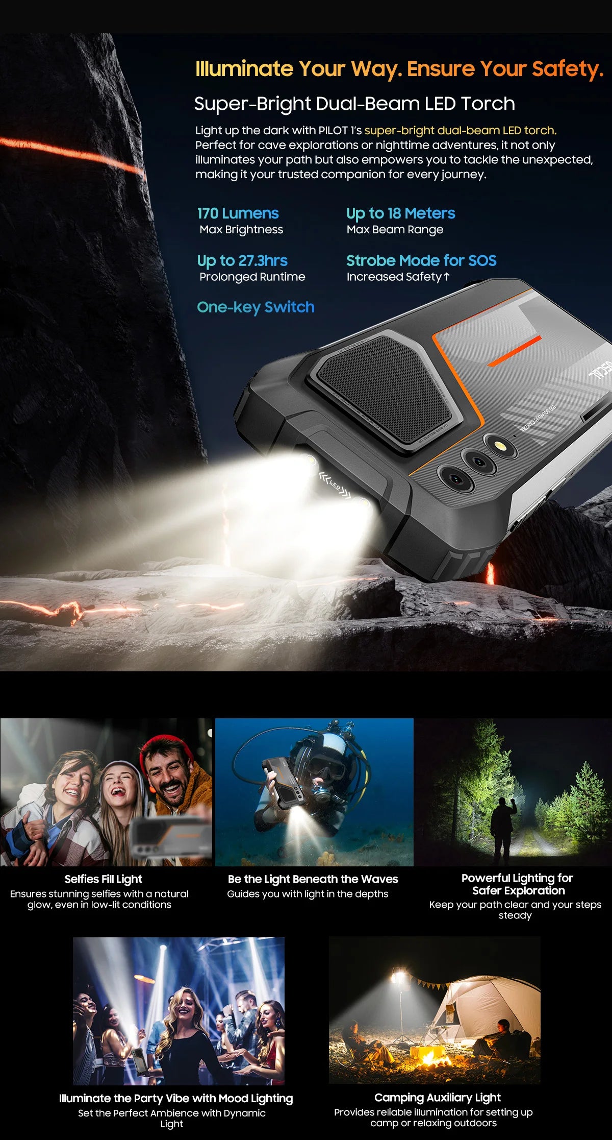 Blackview OSCAL PILOT 1 Rugged Phone 6.67" 90Hz IPS Display 6GB+256GB Android 14 Outdoor Smartphone with LED Flashlight GPS/NPC