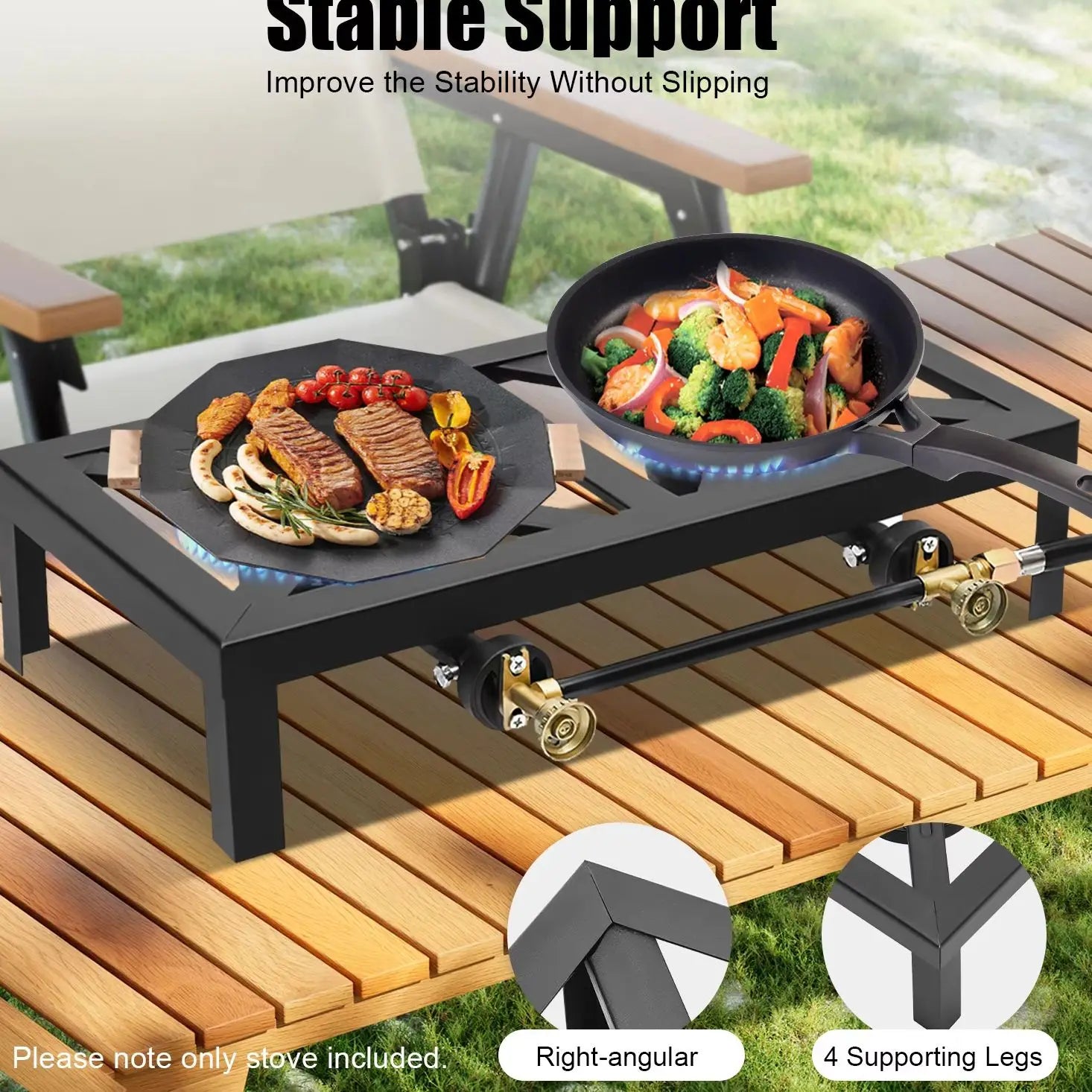 8000W Double Burner Gas Stove Portable Outdoor Camping Stove Propane Cooker Adjustable 0-10Psi for Patio Camping, BBQ, Home Brew