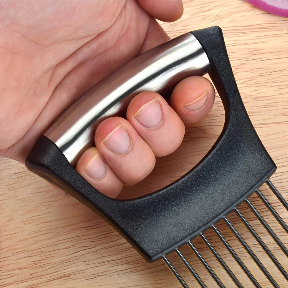1pc Stainless Steel Onion Slicer Holder, Multipurpose Meat Tenderizers, Vegetable Potato Tomato Lemon Cutting Tool, Full Grip Ha