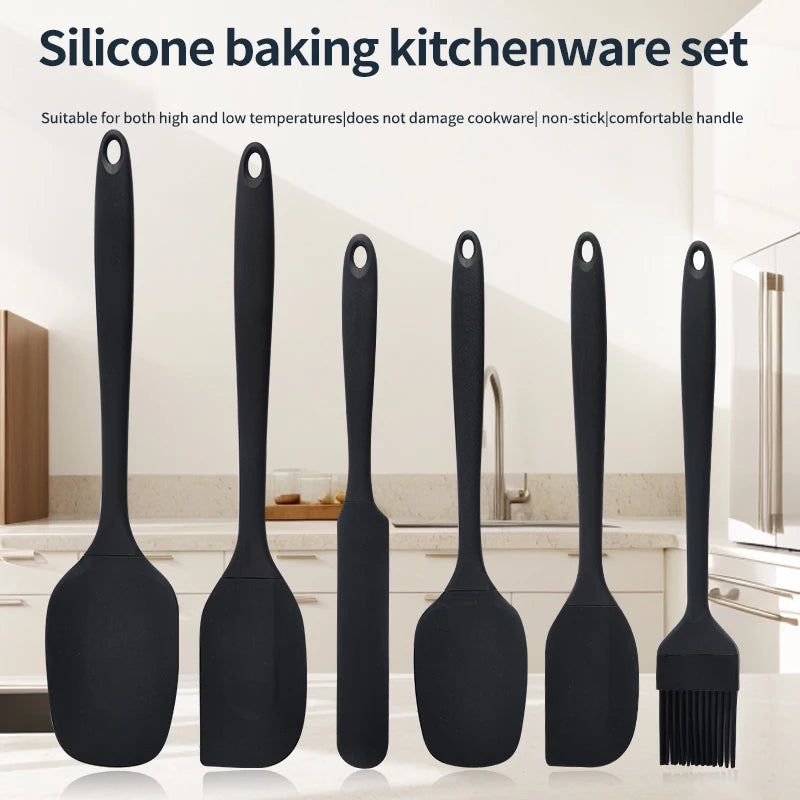 Silicone kitchenware 6-piece set, cream  scraper, spatula, oil brush, size scraper set baking tool，Non-integrated hand