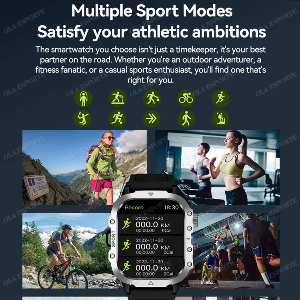 2026 New Military-grade Smart Watch Men GPS Flashlight 3ATM Waterproof Watch Bluetooth Call 100+Sport Outdoor Smartwatch Pk MA27