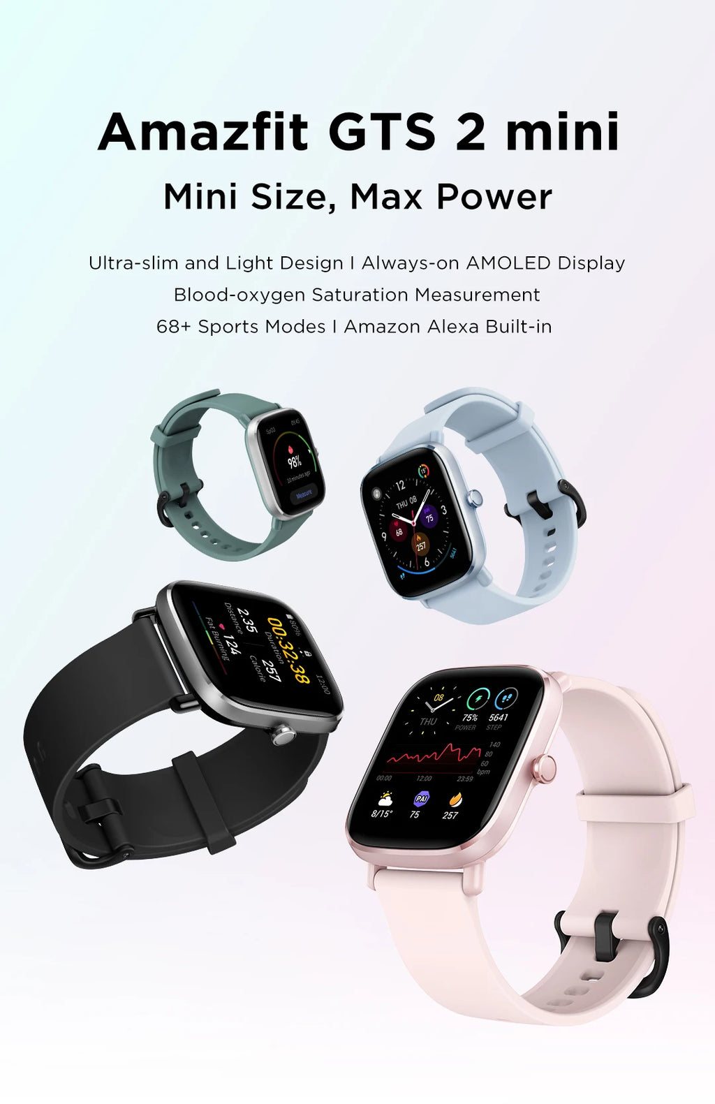 Amazfit GTS 2 mini GPS Smartwatch  For Men Women Gift Display 68+Sports Modes Waterproof Sports Watch Sleep Monitoing