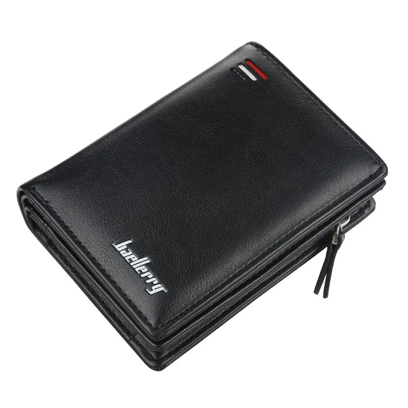 Baellerry Men PU Leather short Wallet With Zipper Coin Pocket Vintage Big Capacity Male Short Money Purse Card Holder