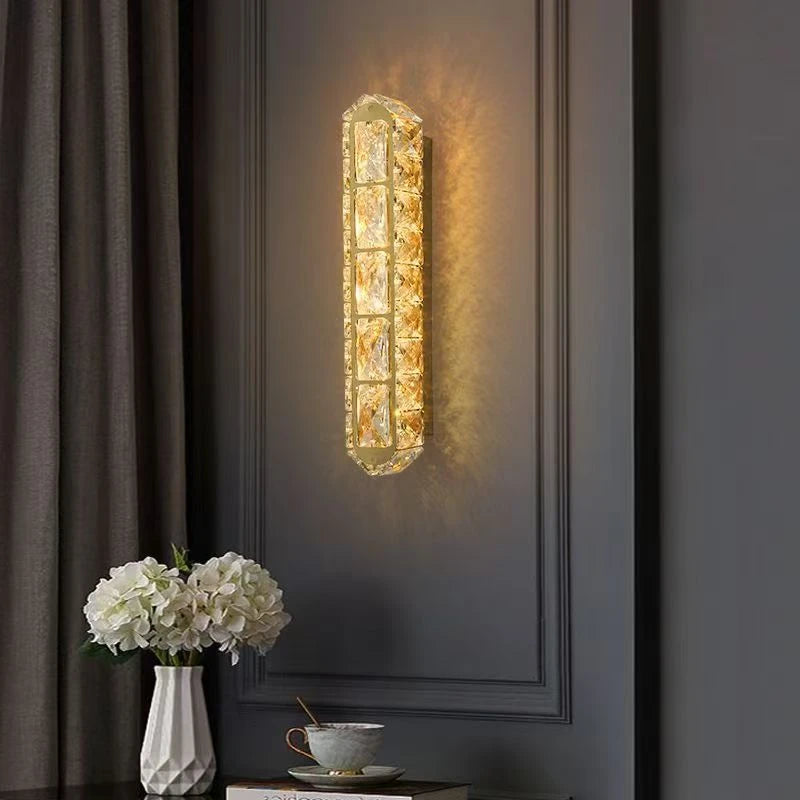 Postmodern Luxury Linear Crystal Wall Light Gold Metal Base G9 Led Wall Sconce 4 Styles Optional Bedroom Bathroom Hotel Lobby