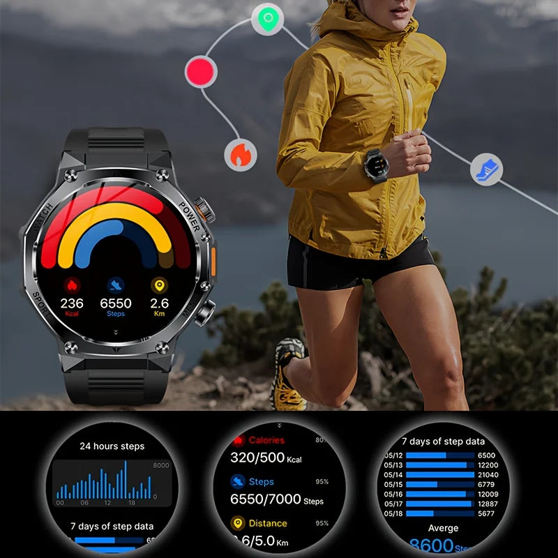 New 1000mah Long Standby AMOLED Smart Watch Men Sports Fitness LED Flashlight 3ATM Waterproof BT Call Smartwatch Men +GiFt