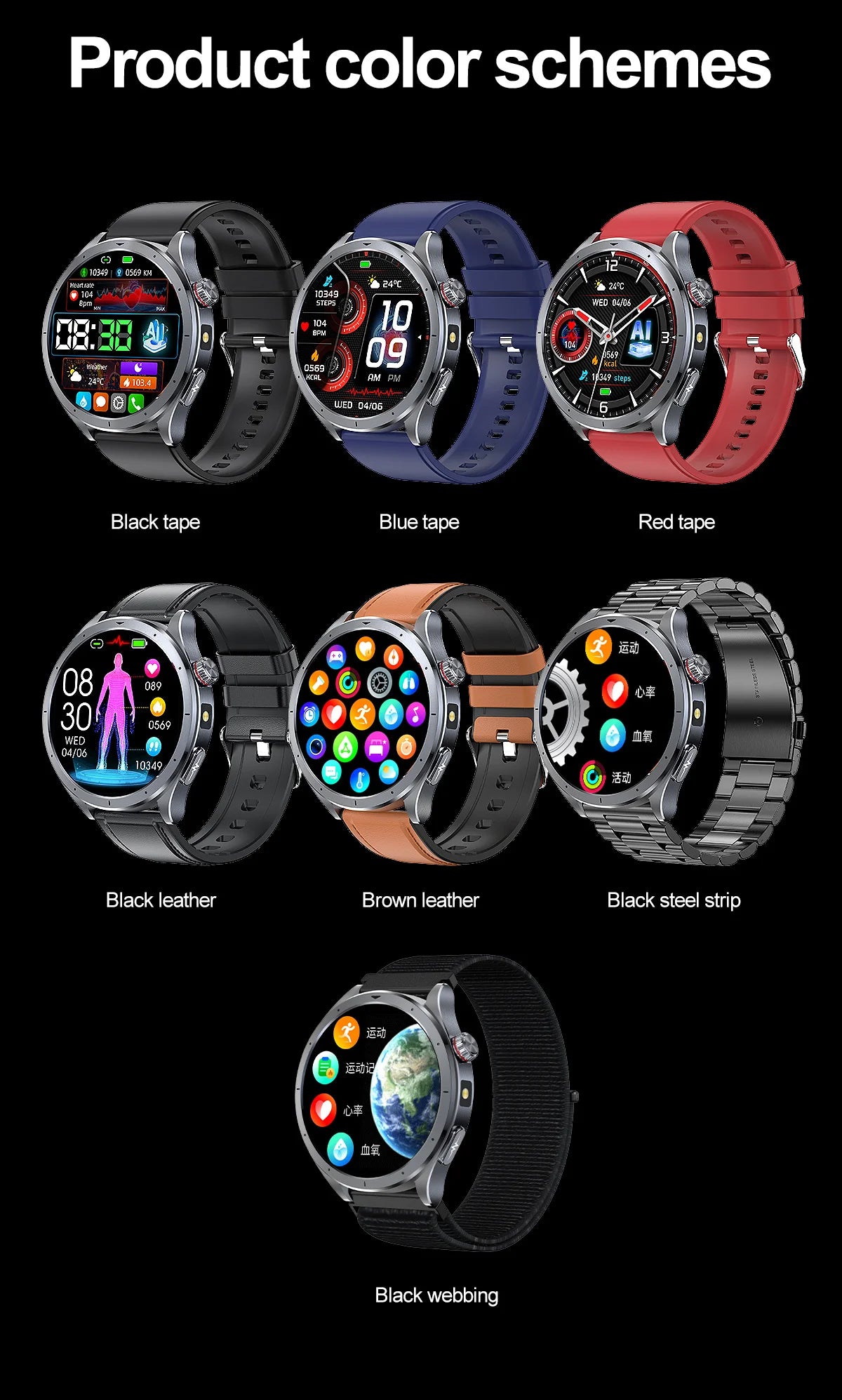 2026 New Body Fat Analysis Health Smart Watch ECG+PPG Uric Acid Blood Pressure Blood Oxygen Clock Call Smart Watch For Men Women