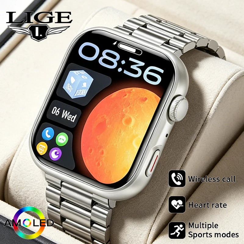 LIGE New 1.83" AMOLED Screen Smart Watch For Men Women Bluetooth Call Sports Fitness Heart Rate Monitor 2026 Fashion Smartwatch