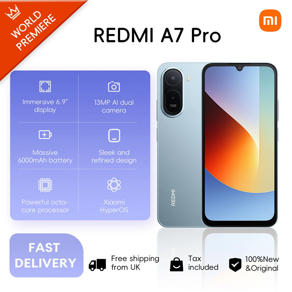 Xiaomi Redmi A7 Pro 4G, 4+128GB, Global Version, 6.9" 120Hz LCD Display DC Dimming Powered by UNISOC T7250 Processor 13MP Main Camera 8MP Front Camera 6000mAh 15W Side Fingerprint Sensor 3.5mm Headphone Jack NFC