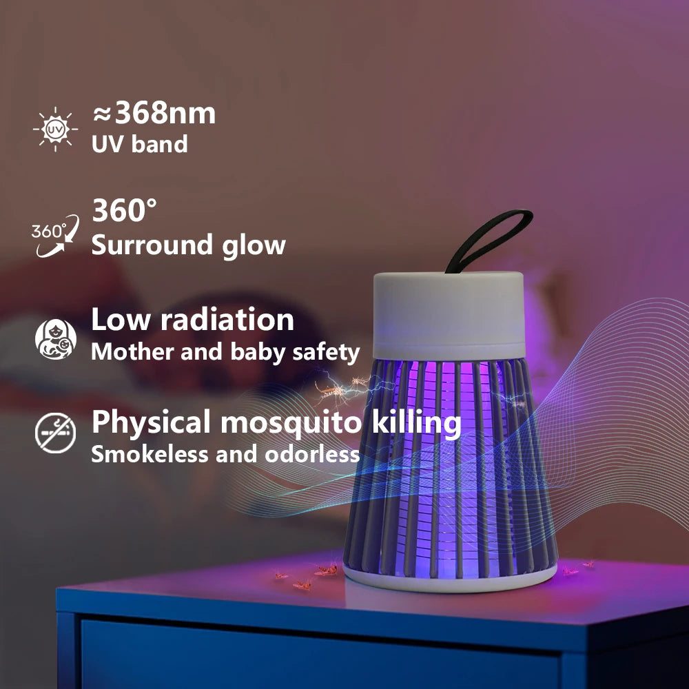 Mosquito Killer Lamp Electric Insect Zapper 2-in-1 USB Bug Trap with LED Light for Bedroom Outdoor Camping Wasps Gnats