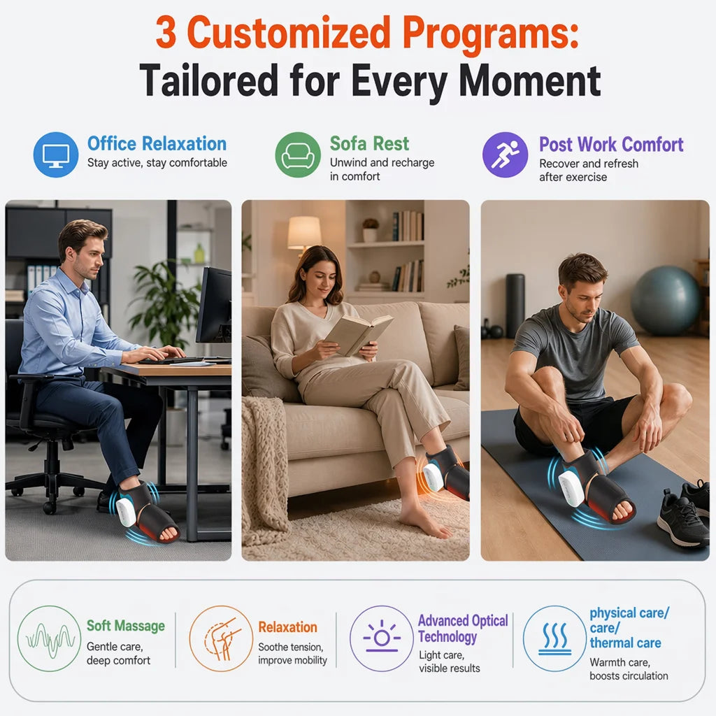 Ankle Air Compression Massager Heated Foot Wrap Support 3 Modes 4 Levels Thermal Sleeve Cordless Rechargeable Brace