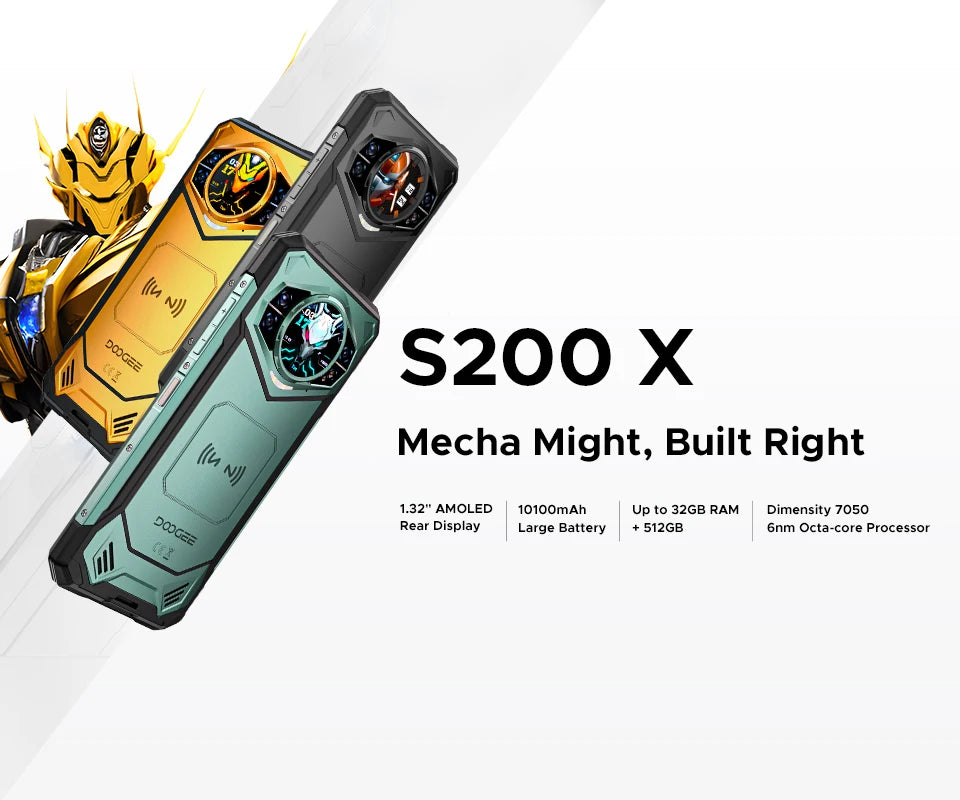 World Premiere DOOGEE S200 X 5G Rugged Phone 12+512GB Smartphone 6.72” FHD+120Hz IPS screen Dimensity 7050 10100mAh battery 33W