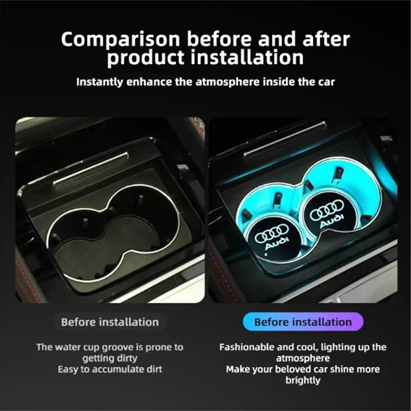 7 Color LED Car Cup Holder Light Luminous Coaster Water Cup Pad For Audi Sline A3 A4 A5 A6 A7 A8 Q3 Q5 Q7 S3 S4 S5 S6 S7 B6 B7