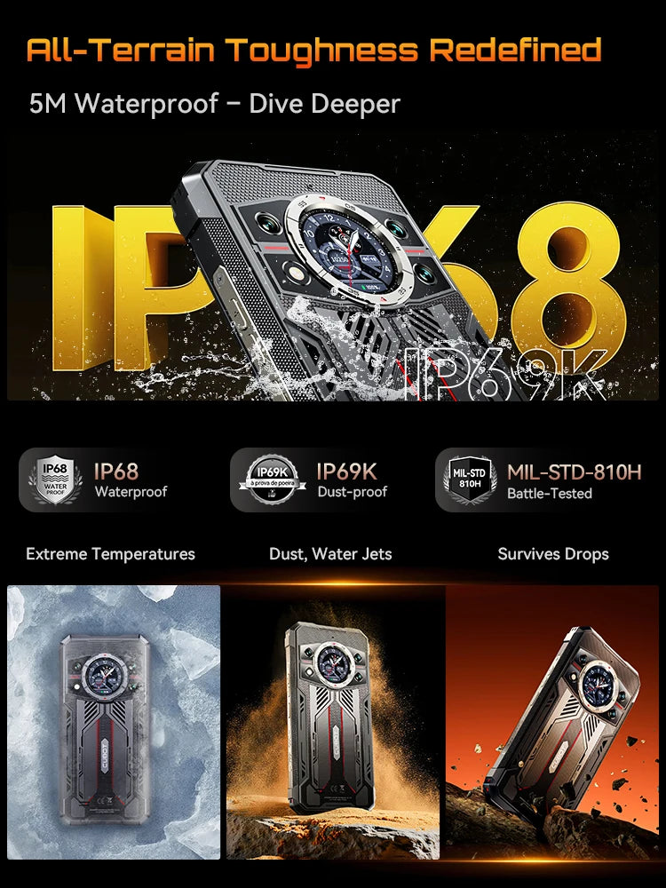 Cubot Rugged Smartphone 5G King Kong 11, Android 15, Up to 32GB RAM+256GB ROM, 108MP Camera, 10200mAh, Dual Screen, MTK7025,6nm