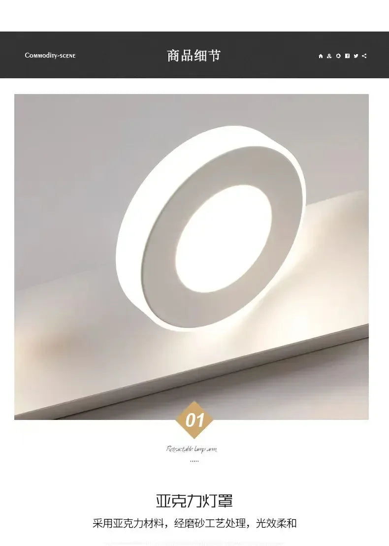 Minimalist Mirror Headlight Acrylic 360 ° Rotating Lamp Head Wall Lamp Modern Corridor Bathroom Makeup Bedside Bedroom Lighting