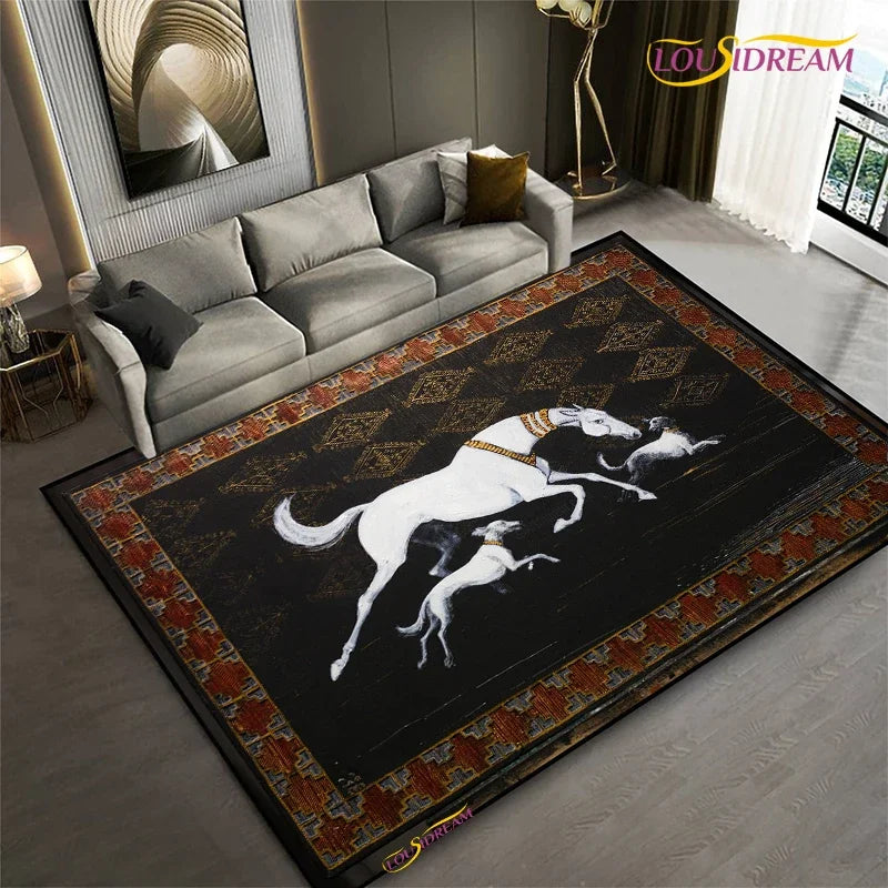 Fashion Ethnic Frame Horse Carpet Living Room bedroom yoga rugs kitchen Door Kids Un-Slip Mats Alfombra birthday gift Poster Mat
