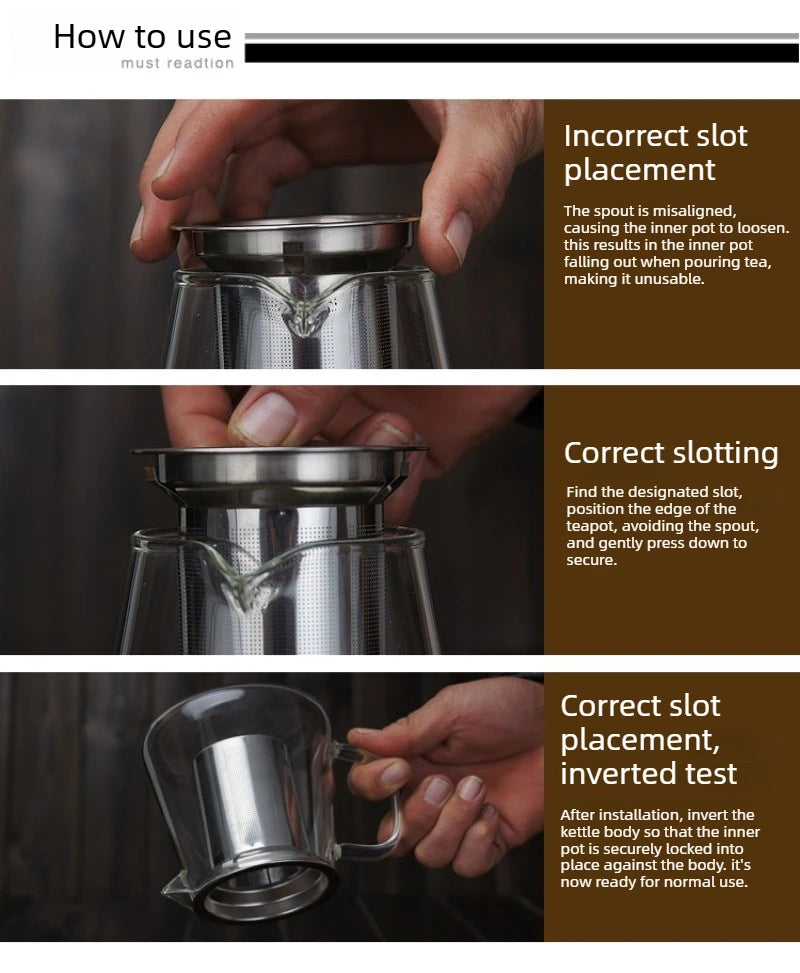 Heat-Resistant Borosilicate Glass Teapot with Removable Stainless Steel Infuser – Clear Tea Kettle for Kung Fu Tea Brewing Set