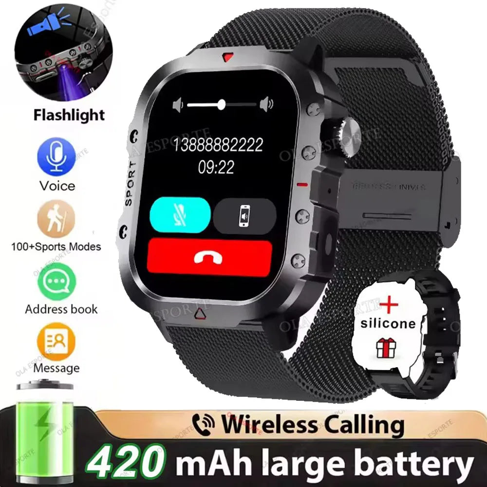 2026 New Military Smart Watch Men IP68 5ATM Outdoor Sports Fitness Tracker Health Monitoring 1.81Inch Bluetooth Calls Smartwatch
