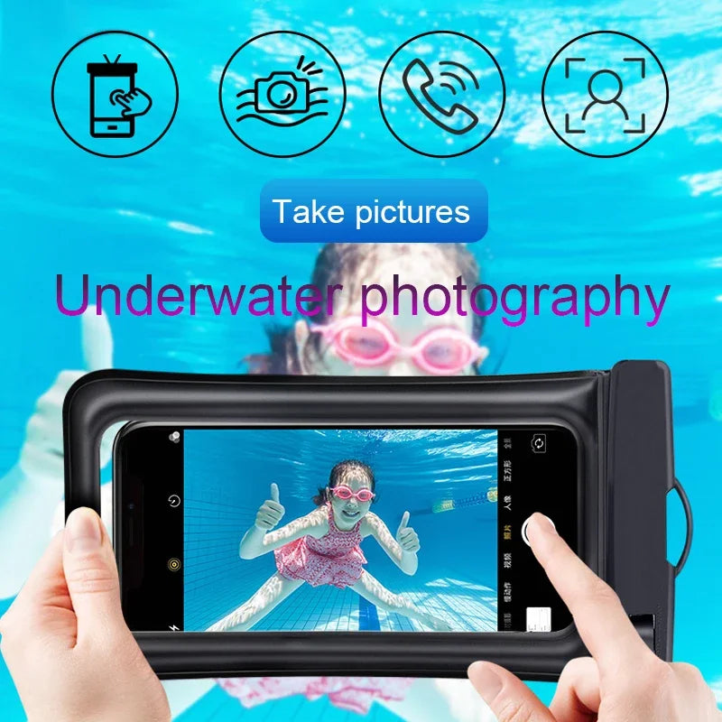 PVC Transparent Waterproof Phone Pouch Luminous Touchscreen Dry Bag with Seal Lock for Swimming Diving Hot Spring Rafting