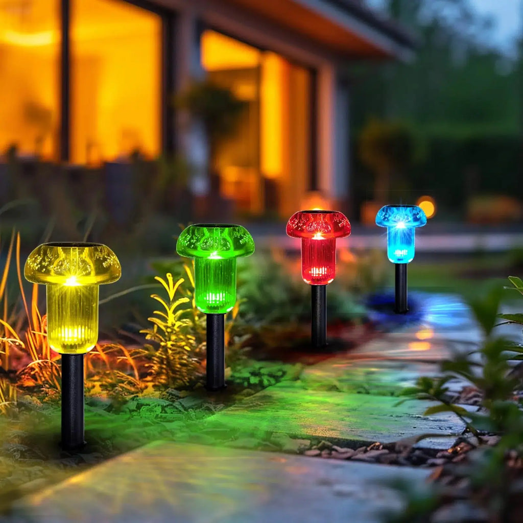 4pcs LED Solar Outdoor Pathway Lights Mushroom Solar Path Walkway Lighting Waterproof For Landscape Yard Lawn Garden Decorative