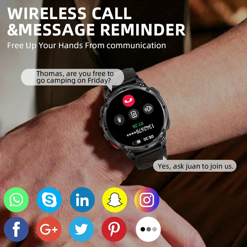 LIGE New Outdoor Sport Tracker Smart Watch Men 1100mAh Large Battery Long Standby Time Bluetooth Call IP68 Waterproof Smartwatch