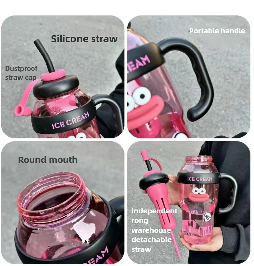 1100ML Sports Water Bottle Cute Aesthetic Large Capacity Water Cup for Women Summer Home Outdoor Portable Straw Cup